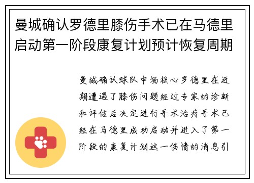 曼城确认罗德里膝伤手术已在马德里启动第一阶段康复计划预计恢复周期受关注 曼城确认罗德里膝伤手术已在马德里启动第一阶段康复计划预计恢复周期受关注
